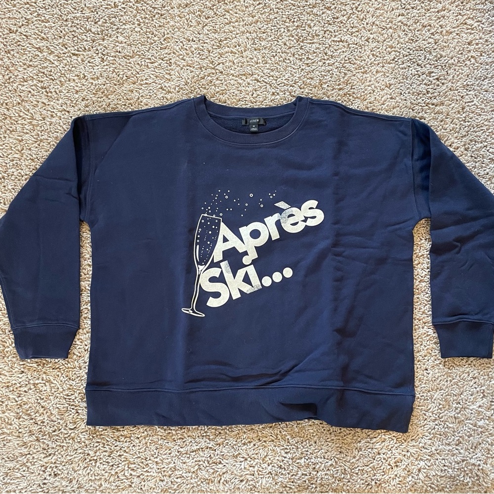 J Crew University Terry "Après Ski" Sweatshirt Navy Size Medium
